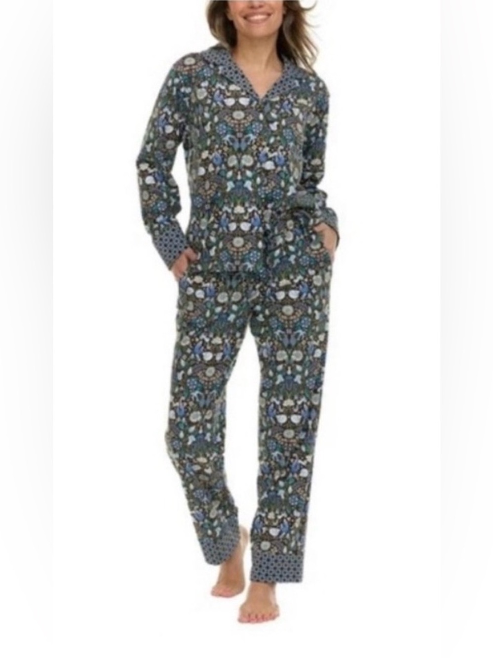 Vera Bradley Blue and Green Floral-Print Pajama Set
